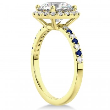 Blue Sapphire & Diamond Halo Engagement Ring Setting 14K Yellow Gold (0.50ct)