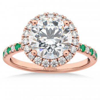 Emerald & Diamond Halo Engagement Ring Setting 18k Rose Gold (0.50ct)