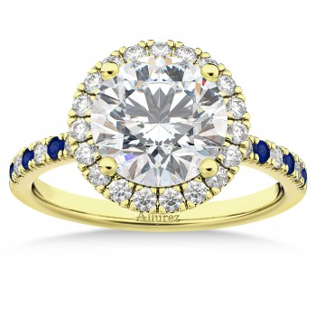 Blue Sapphire & Diamond Halo Engagement Ring Setting 18k Yellow Gold (0.50ct)
