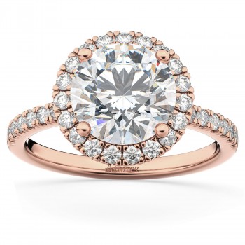 Lab Grown Diamond Accented Halo Engagement Ring Setting 18k Rose Gold (0.50ct)
