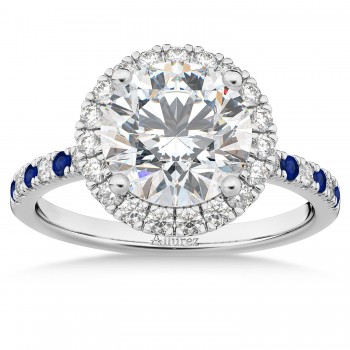 Blue Sapphire & Diamond Halo Engagement Ring Setting Platinum (0.50ct)