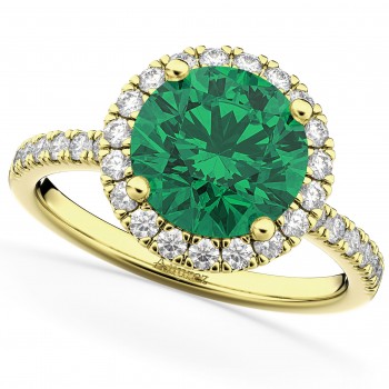 Halo Emerald & Diamond Engagement Ring 18K Yellow Gold 2.80ct