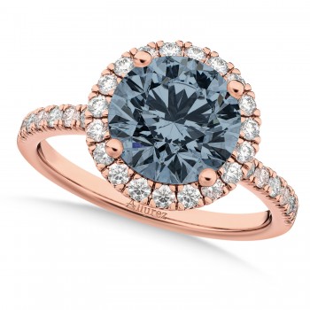 Halo Gray Spinel & Diamond Engagement Ring 14K Rose Gold 1.90ct