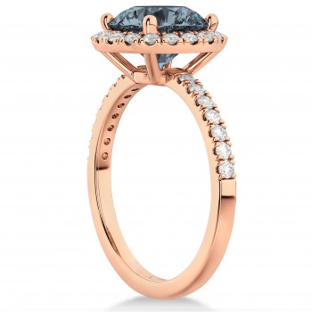 Halo Gray Spinel & Diamond Engagement Ring 14K Rose Gold 1.90ct