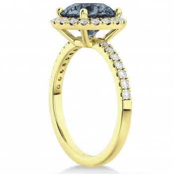 Halo Gray Spinel & Diamond Engagement Ring 14K Yellow Gold 1.90ct