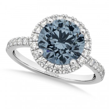 Halo Gray Spinel & Diamond Engagement Ring Platinum 1.90ct
