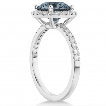 Halo Gray Spinel & Diamond Engagement Ring Platinum 1.90ct