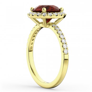 Halo Garnet & Diamond Engagement Ring 14K Yellow Gold 3.00ct