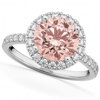 Halo Morganite & Diamond Engagement Ring 14K White Gold 2.25ct