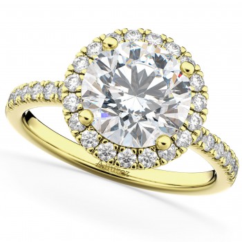 Halo Moissanite & Diamond Engagement Ring 18K Yellow Gold 2.10ct
