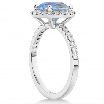 Halo Moonstone & Diamond Engagement Ring 14K White Gold 2.90ct