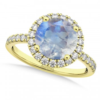 Halo Moonstone & Diamond Engagement Ring 14K Yellow Gold 2.90ct
