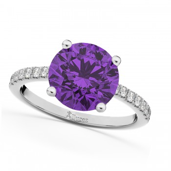 Amethyst & Diamond Engagement Ring 14K White Gold 2.01ct