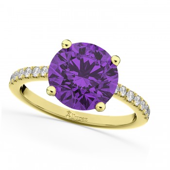 Amethyst & Diamond Engagement Ring 14K Yellow Gold 2.01ct