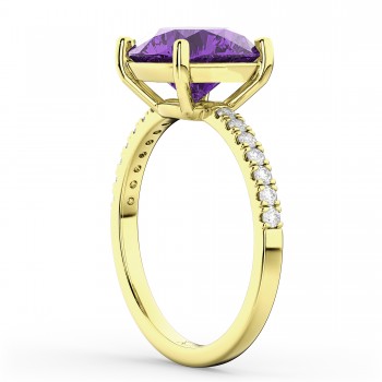 Amethyst & Diamond Engagement Ring 14K Yellow Gold 2.01ct