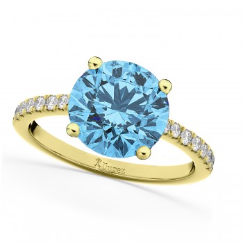 Blue Topaz & Diamond Engagement Ring 14K Yellow Gold 2.71ct