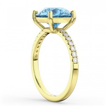 Blue Topaz & Diamond Engagement Ring 18K Yellow Gold 2.71ct