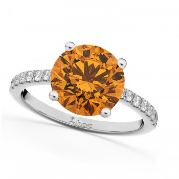 Citrine & Diamond Engagement Ring 14K White Gold 2.01ct