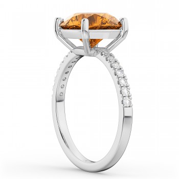 Citrine & Diamond Engagement Ring 14K White Gold 2.01ct