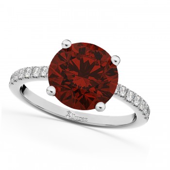 Garnet & Diamond Engagement Ring 14K White Gold 2.71ct