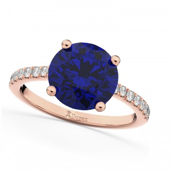 Lab Blue Sapphire & Diamond Engagement Ring 18K Rose Gold 2.51ct