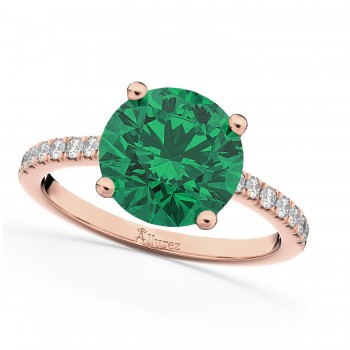 Lab Emerald & Diamond Engagement Ring 14K Rose Gold 2.51ct