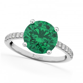 Lab Emerald & Diamond Engagement Ring 14K White Gold 2.51ct