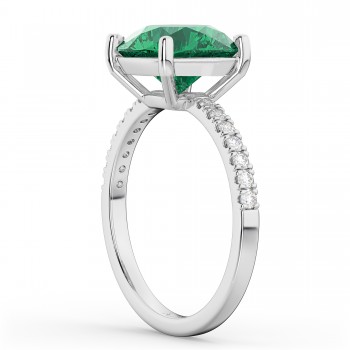 Lab Emerald & Diamond Engagement Ring 14K White Gold 2.51ct