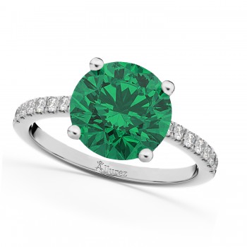 Lab Emerald & Diamond Engagement Ring 18K White Gold 2.51ct
