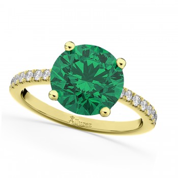 Lab Emerald & Diamond Engagement Ring 18K Yellow Gold 2.51ct