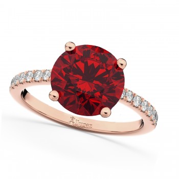 Lab Ruby & Diamond Engagement Ring 14K Rose Gold 2.51ct