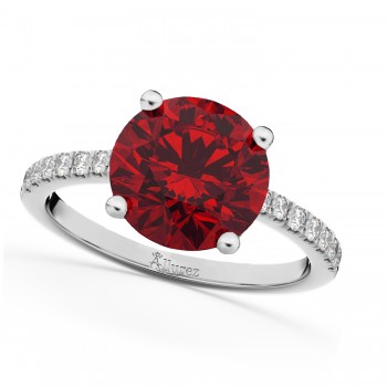 Lab Ruby & Diamond Engagement Ring 14K White Gold 2.51ct