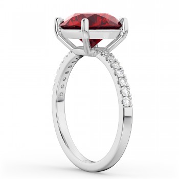 Lab Ruby & Diamond Engagement Ring 14K White Gold 2.51ct
