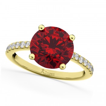 Lab Ruby & Diamond Engagement Ring 14K Yellow Gold 2.51ct