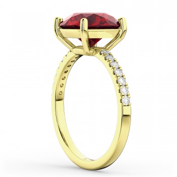 Lab Ruby & Diamond Engagement Ring 14K Yellow Gold 2.51ct