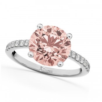 Morganite & Diamond Engagement Ring 14K White Gold 1.96ct