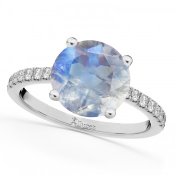 Moonstone & Diamond Engagement Ring 18K White Gold 2.71ct