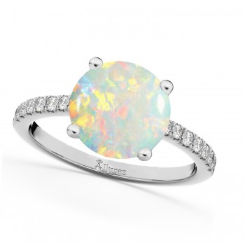 Opal & Diamond Engagement Ring 14K White Gold 1.51ct