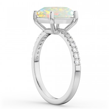 Opal & Diamond Engagement Ring 14K White Gold 1.51ct