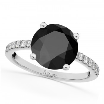 Onyx & Diamond Engagement Ring 14K White Gold 2.71ct