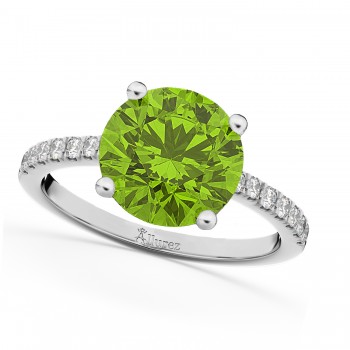 Peridot & Diamond Engagement Ring 14K White Gold 2.21ct