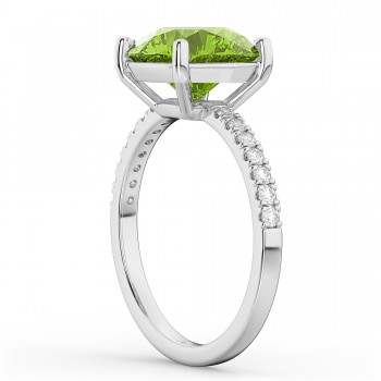 Peridot & Diamond Engagement Ring 14K White Gold 2.21ct