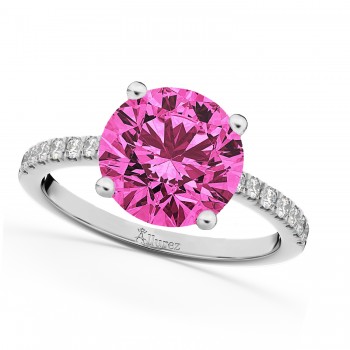 Pink Tourmaline & Diamond Engagement Ring 14K White Gold 2.21ct