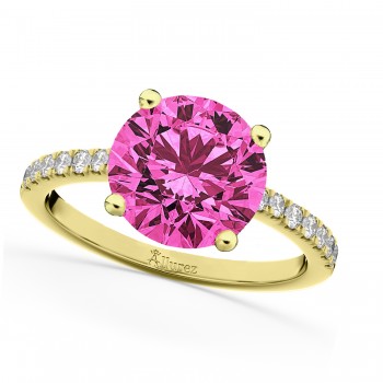 Pink Tourmaline & Diamond Engagement Ring 14K Yellow Gold 2.21ct