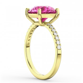 Pink Tourmaline & Diamond Engagement Ring 18K Yellow Gold 2.21ct