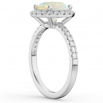 Halo Opal & Diamond Engagement Ring 14K White Gold 1.80ct