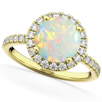 Halo Opal & Diamond Engagement Ring 14K Yellow Gold 1.80ct