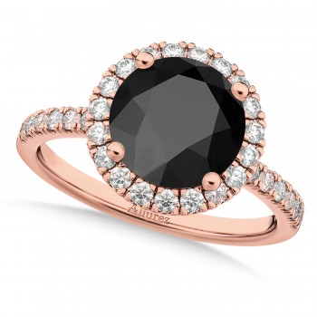 Halo Onyx & Diamond Engagement Ring 14K Rose Gold 2.90ct