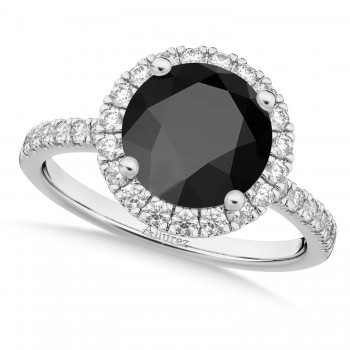 Halo Onyx & Diamond Engagement Ring 14K White Gold 2.90ct