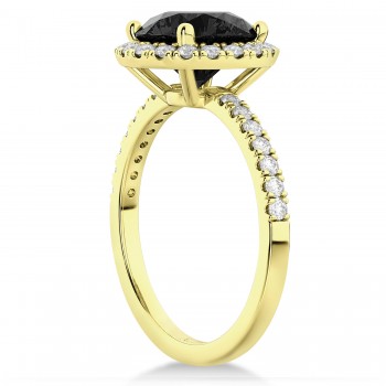 Halo Onyx & Diamond Engagement Ring 14K Yellow Gold 2.90ct